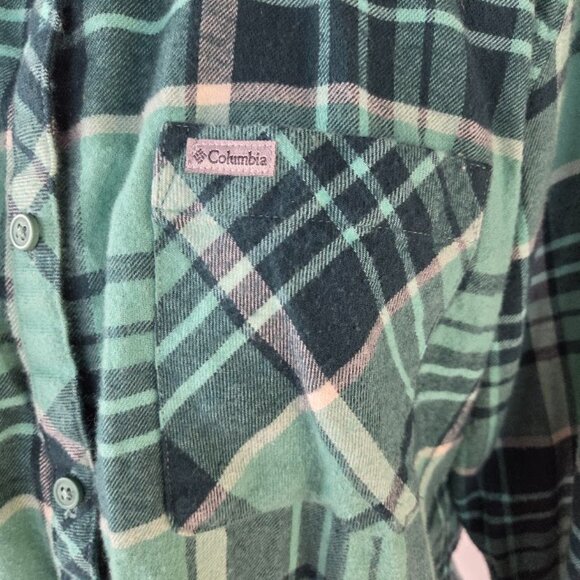 Women's Columbia Flannel Long Sleeve Shirt - Teal Blue Flannel shirt SIZE Large - Picture 4 of 9